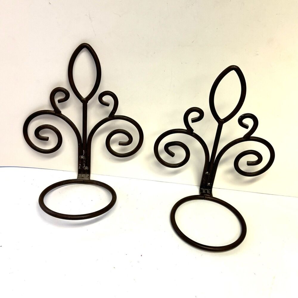 Vintage Iron Ornate Hanging Plant Pot Holders Holds 4.5” Containers Inside/Out